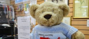 Ambrose bear soft toy at one of our high street charity shops