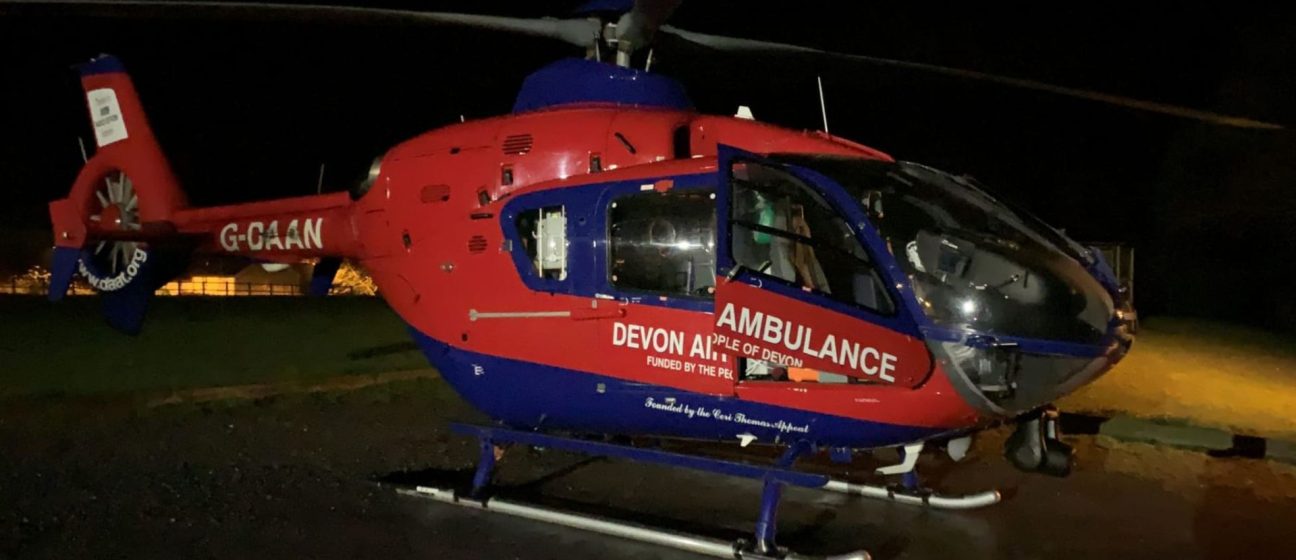 A helicopter at a community landing site