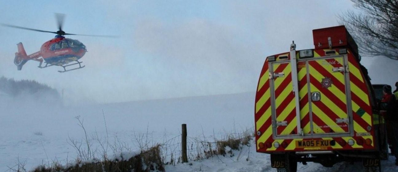 Our helicopter responding to an incident in the snow