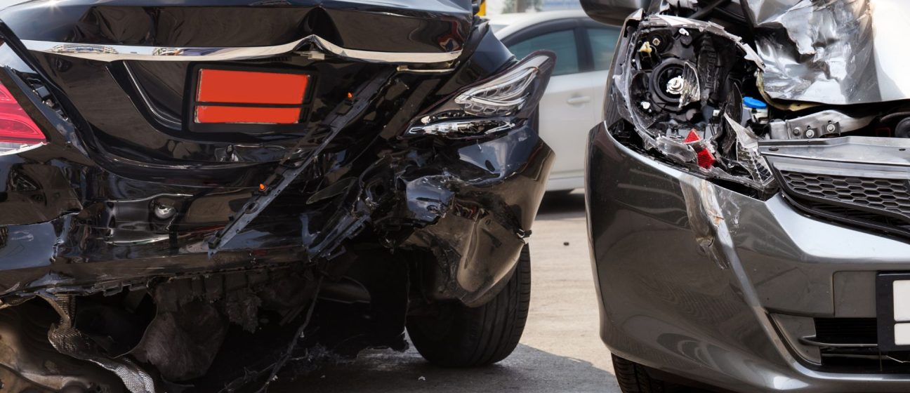 A damaged car following collision