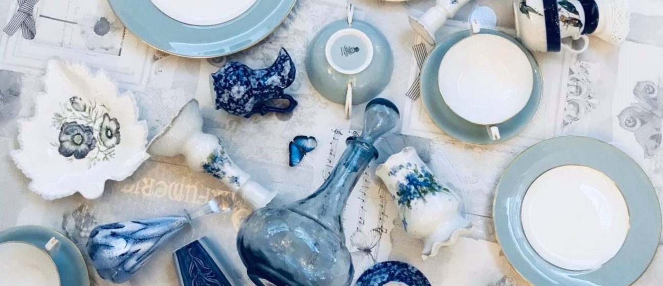 Vintage bric-a-brac in shades of blue