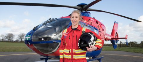 A crew member with the aircraft