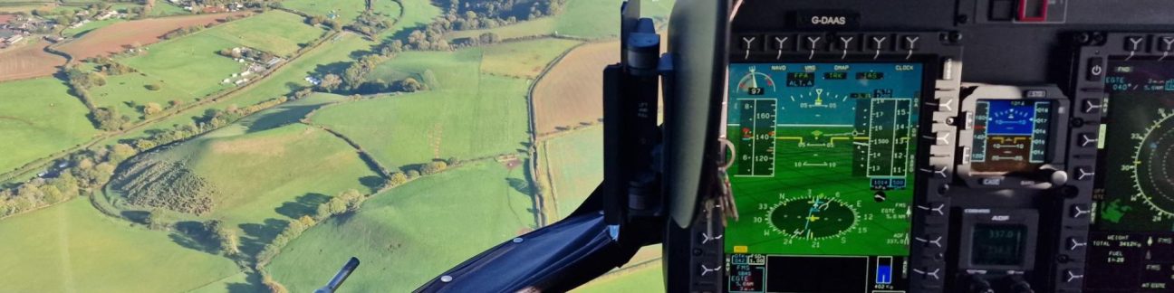 Cockpit interior and aerial view