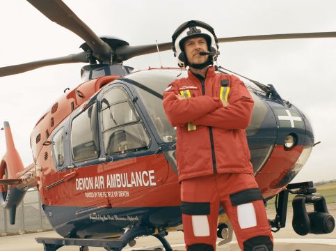 A crew member with the aircraft