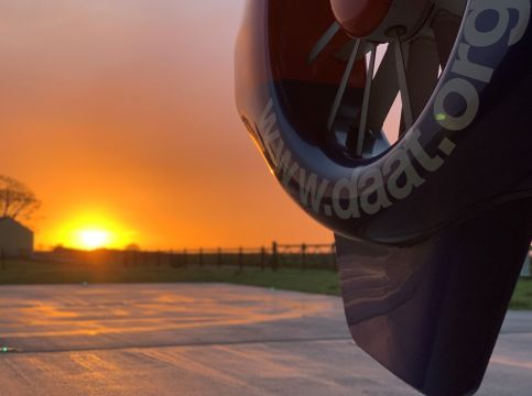 Aircraft propeller against sunset