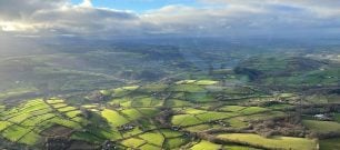 aerial view of Devon in sunlight